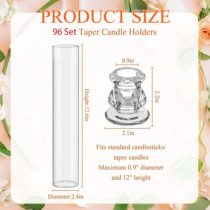 Teenyyou 36 Set Glass Hurricane Candle Holders Bulk 12.6" Open Ended Glass Candleholder Tube Shape Bottomless and 2.2" Taper Clear Candlestick Holders for Wedding Table Centerpiece (Clear)