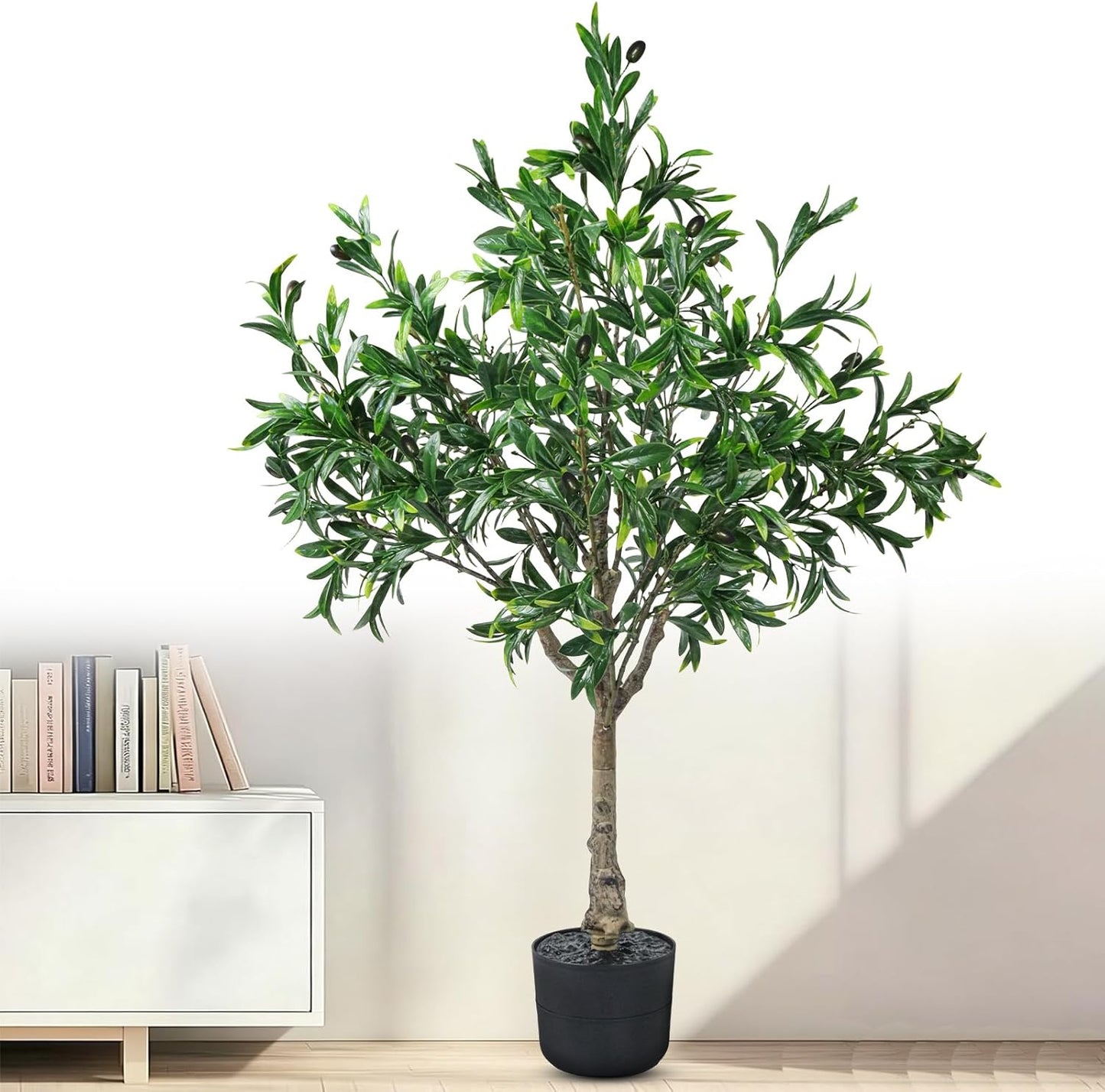 Artificial Olive Trees Indoor Outdoor,3.6FT Faux Olive Trees Potted Artificial Plants,Fake Olive Tree with Planter Realistic Fruits,Natural Wood Trunk Leaves Tree for Home Office Garden Living Room