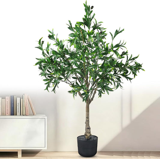 Artificial Olive Trees Indoor Outdoor,3.6FT Faux Olive Trees Potted Artificial Plants,Fake Olive Tree with Planter Realistic Fruits,Natural Wood Trunk Leaves Tree for Home Office Garden Living Room