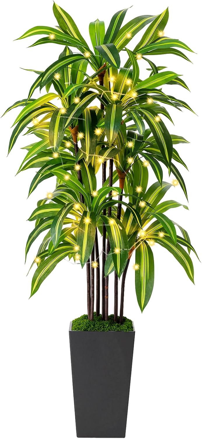 Artificial Dracaena Tree 5FT, Fake Plants with Black Tall Planter - Fake Tree Tall Faux Plants Indoor Floor Plant with Moss - Artificial Plants Indoor for Office Living Room Home Decor