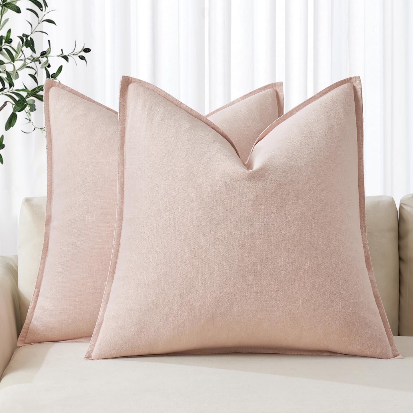 MIULEE Decorative Linen Euro Sham Pillow Covers 26x26 Cream White Boho Farmhouse Neutral Couch Throw Pillows for Bed Pack of 2 Accent Modern Pillowcase Sofa Livingroom Home Decor