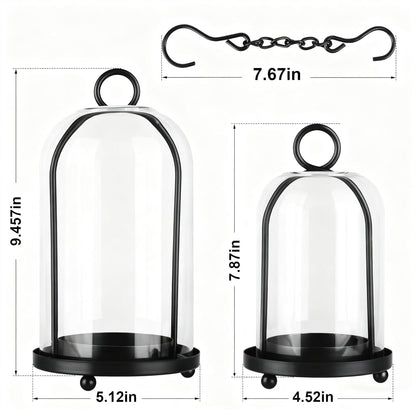 Glass Hurricane Candle Holder Decorative Gold Candle Lantern, Pillar Candlestick Holders Set of 2, Hanging Metal Holder Modern Table Centerpieces, Antique Brass