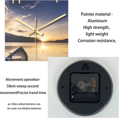 Beach Wall Clock Battery Operated 12 Inch Glass Wall Clock Non Ticking Analog Blue Wall Clocks for Bedroom Living Room Office Decor