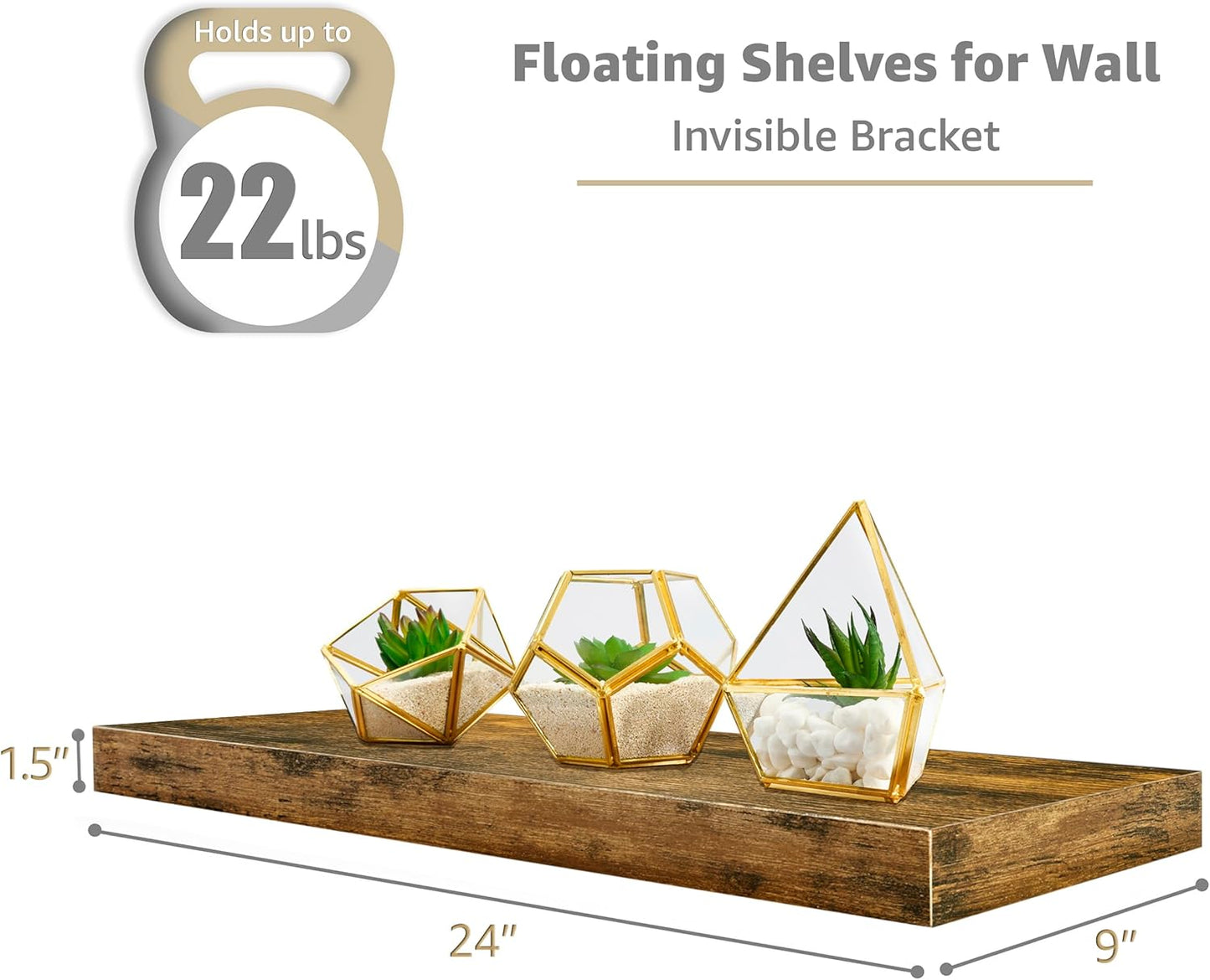Sorbus Floating Shelves for Wall - 24" Bathroom Shelves, Wall Decor for Bedroom, Kitchen, Living Room, Home Decor & Book Storage - Mounted Floating Shelf with Invisible Brackets (White, 2 Pack)
