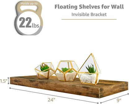 Sorbus Floating Shelves for Wall - 24" Bathroom Shelves, Wall Decor for Bedroom, Kitchen, Living Room, Home Decor & Book Storage - Mounted Floating Shelf with Invisible Brackets (White, 2 Pack)