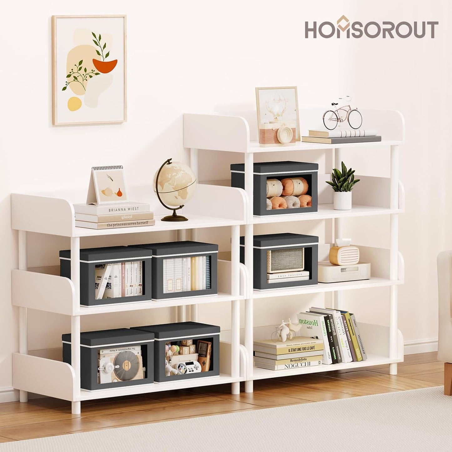 Homsorout Storage Bins with Lids - Fabric Closet Storage Bins with Window, Collapsible Baskets for Shelves 4 Pack, Home Decorative Boxes for Clothes, Closet, Office, Grey