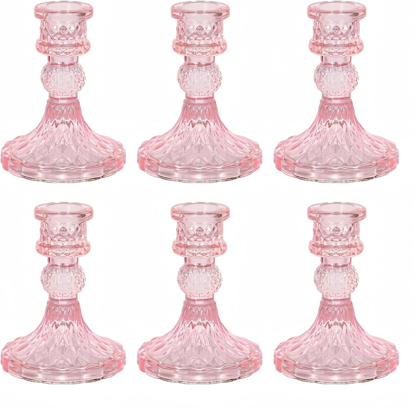 Glass Candlestick Holder,Striped Taper Candle Holders,Set of 6 Candle Stand for Table Centerpieces, Home Decor,Weddings,Festival and Parties (Clear Stripe Pattern)