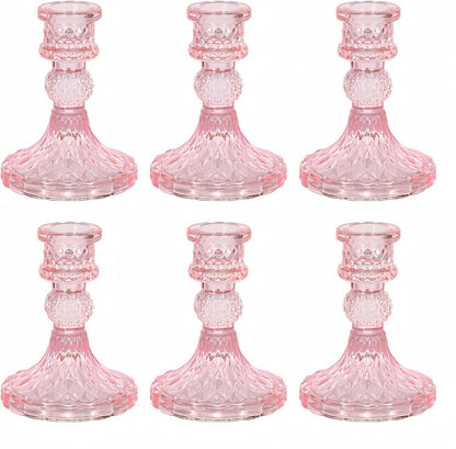 Glass Candlestick Holder,Striped Taper Candle Holders,Set of 6 Candle Stand for Table Centerpieces, Home Decor,Weddings,Festival and Parties (Clear Stripe Pattern)