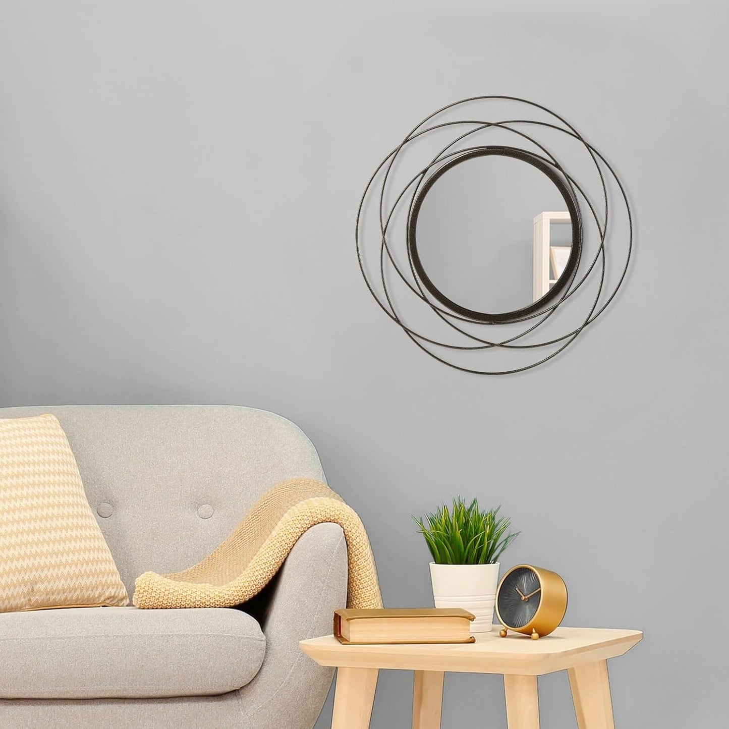 Gold Sunburst Mirrors for Wall Decorative Metal Round Art Mirrors Large Wall Decor Hanging Mirror for Bathroom Bedroom Living Room Vanity Entryway 16"