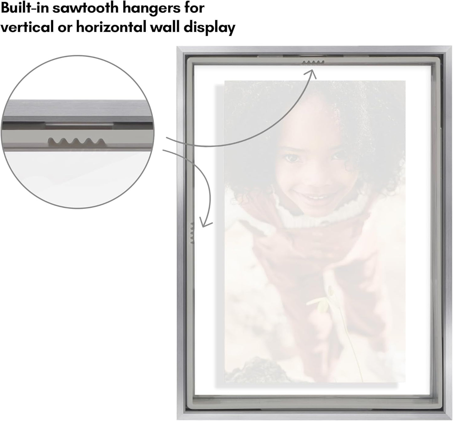 Americanflat Aluminum 11x14 Floating Picture Frame with Shatter-Resistant Glass - Use as 8x10 Picture Frame or Display 11x14 Photo - Signature Float Collection - Photo Frames for Wall Display - Black