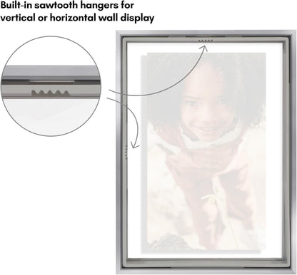 Americanflat Aluminum 11x14 Floating Picture Frame with Shatter-Resistant Glass - Use as 8x10 Picture Frame or Display 11x14 Photo - Signature Float Collection - Photo Frames for Wall Display - Black