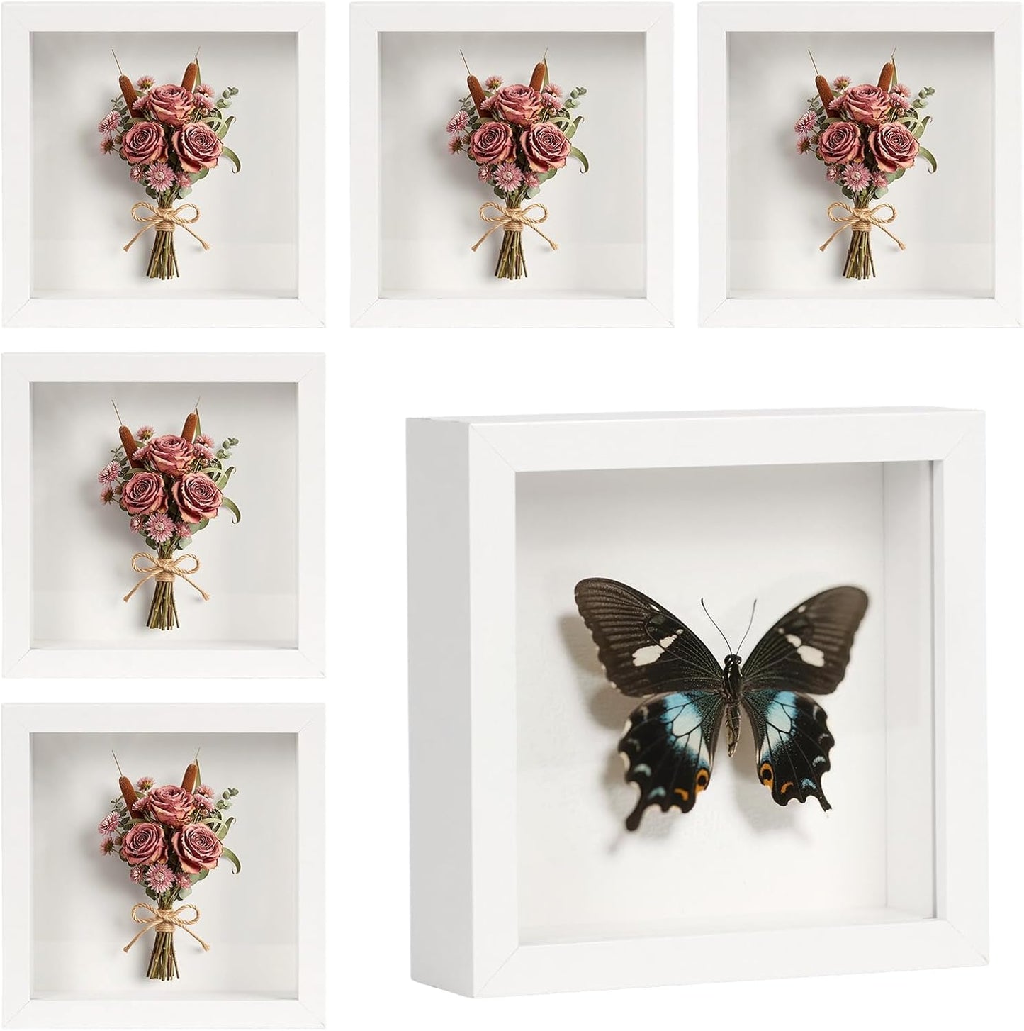 6 Pcs Shadow Box Frame - 5x5 Square Frame Display Case for Sports Memorabilia & Wedding Keepsakes - Wall Mountable Display Box for Medals, Photos, Dried Flowers (Black)