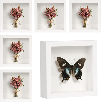 6 Pcs Shadow Box Frame - 5x5 Square Frame Display Case for Sports Memorabilia & Wedding Keepsakes - Wall Mountable Display Box for Medals, Photos, Dried Flowers (Black)