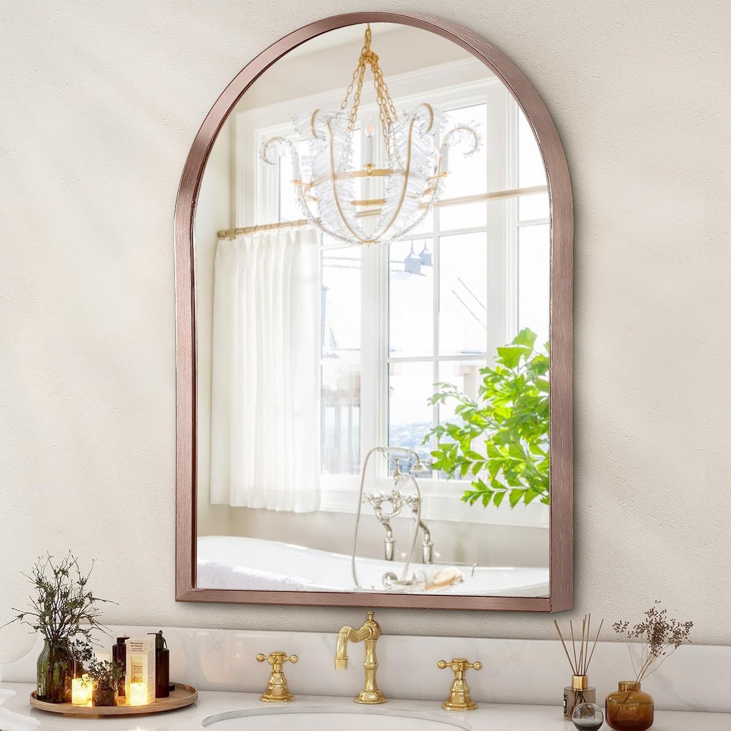 Black Arched Mirror, Modern Bathroom Wall Mirror Aluminum Alloy Framed Mirror Brushed Metal Vanity Wall Mounted Mirror for Livingroom Bedroom Entryway Room 16"x12"