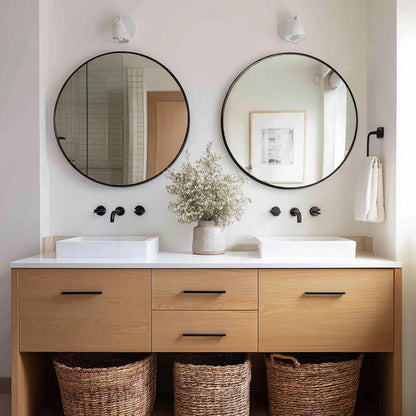 Sunniry Black Round Mirror, Round Mirror 24 inch, Black Circle Mirrors Matte Metal Frame, Wall Mounted Mirrors for Living Room, Bathroom, Wall, Entryway.