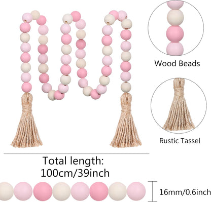 Meplait Wood Bead Garland, 39in Farmhouse Beads with Tassels for Tiered Tray Decor