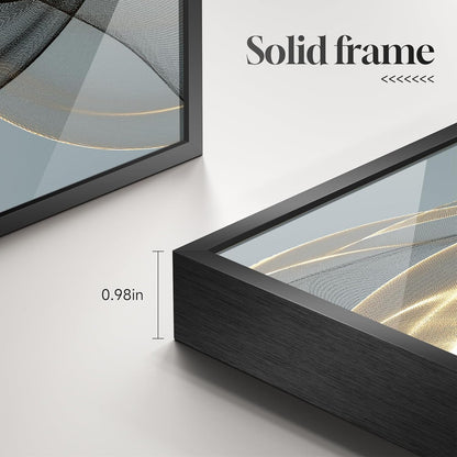 Framed Modern Luxury Gold Wall Art, Set of 3 Piece Contemporary Paintings Artwork for Walls, Golden Prints Pictures with Gold Frame, Wall Decor for Living Room, Hallway, Bedroom, Office 16x24 Inch