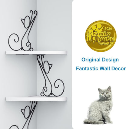 Alsonerbay Corner Shelf Wall Mount, 4 Tier Floating Shelves for Wall, Easy-to-Assemble Wall Shelves Rustic Wood Decor for Bedroom Living Room Bathroom Kitchen Office, Walnut Finish