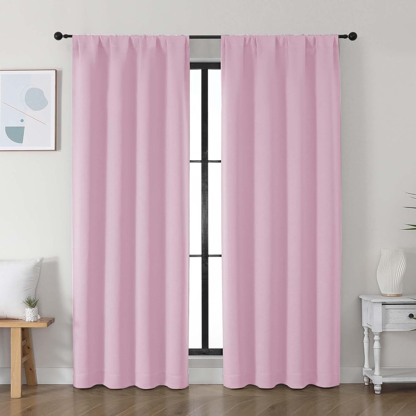 Simplebrand Ava Sage Green Blackout Curtains for Bedroom 63 Inch Length 2 Panels Set, Solid Thermal Insulated Energy Saving Rod Pocket Window Treatment Curtains Blackout Drapes, W40 x L63 Inch, Sage - Colors C