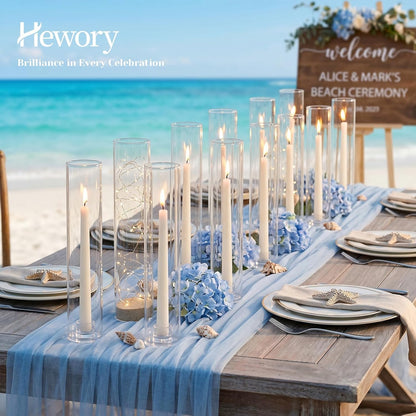 Hewory Hurricane Glass Candlestick Holders: 24PCS Clear Taper Candle Holders for Candlesticks with Windproof Design Ideal for Event Organizers for Table Centerpieces Weddings Christmas Home Decor