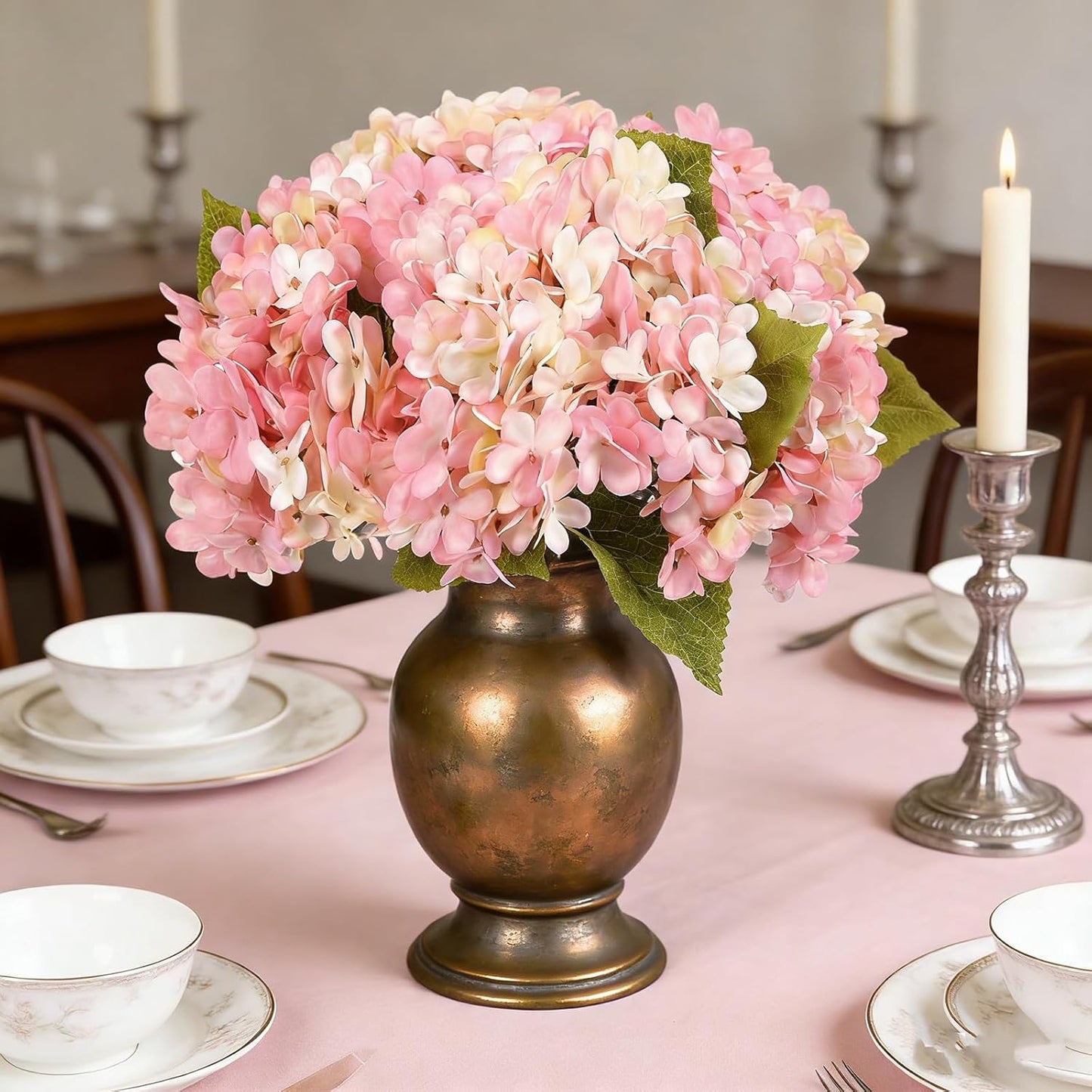 Kimura's Cabin 6pcs White Hydrangea Artificial Flowers Silk Fake Hydrangeas Faux Hydrangea Flowers with Stems for Wedding Bouquets Arrangement Home Table Centerpieces Baby Shower Party Decoration