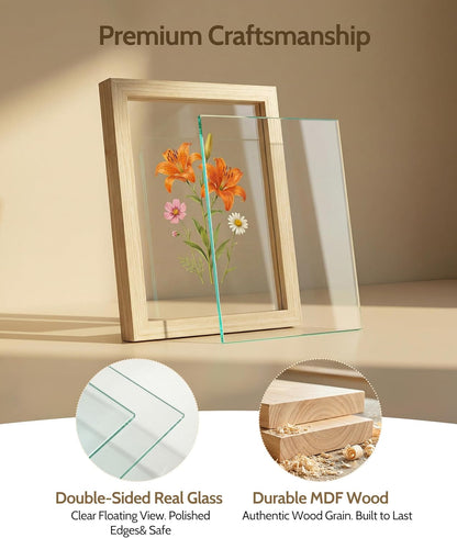 Sonefreiy Floating Picture Frames 8x10 Set of 2, Wooden Photo Frame Double Glass Pressed Flower Frames 5x7 Wall and Tabletop Display Mothers Day Gift for Family Friends Wedding