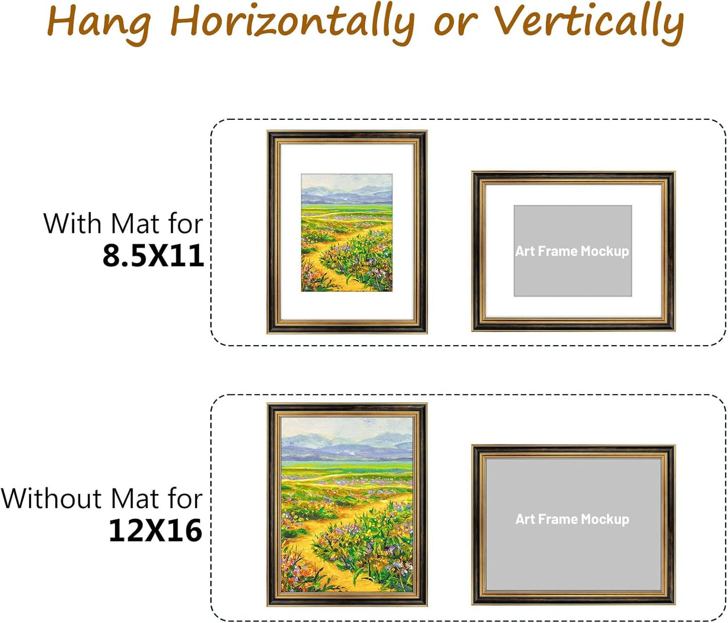 Golden State Art,11x14 Ornate Picture Frame for 8x10 Photo with Mat or 11 x 14 Prints without Mat,Real Glass Wall Display(Color:Green Gold)