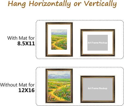 Golden State Art,11x14 Ornate Picture Frame for 8x10 Photo with Mat or 11 x 14 Prints without Mat,Real Glass Wall Display(Color:Green Gold)
