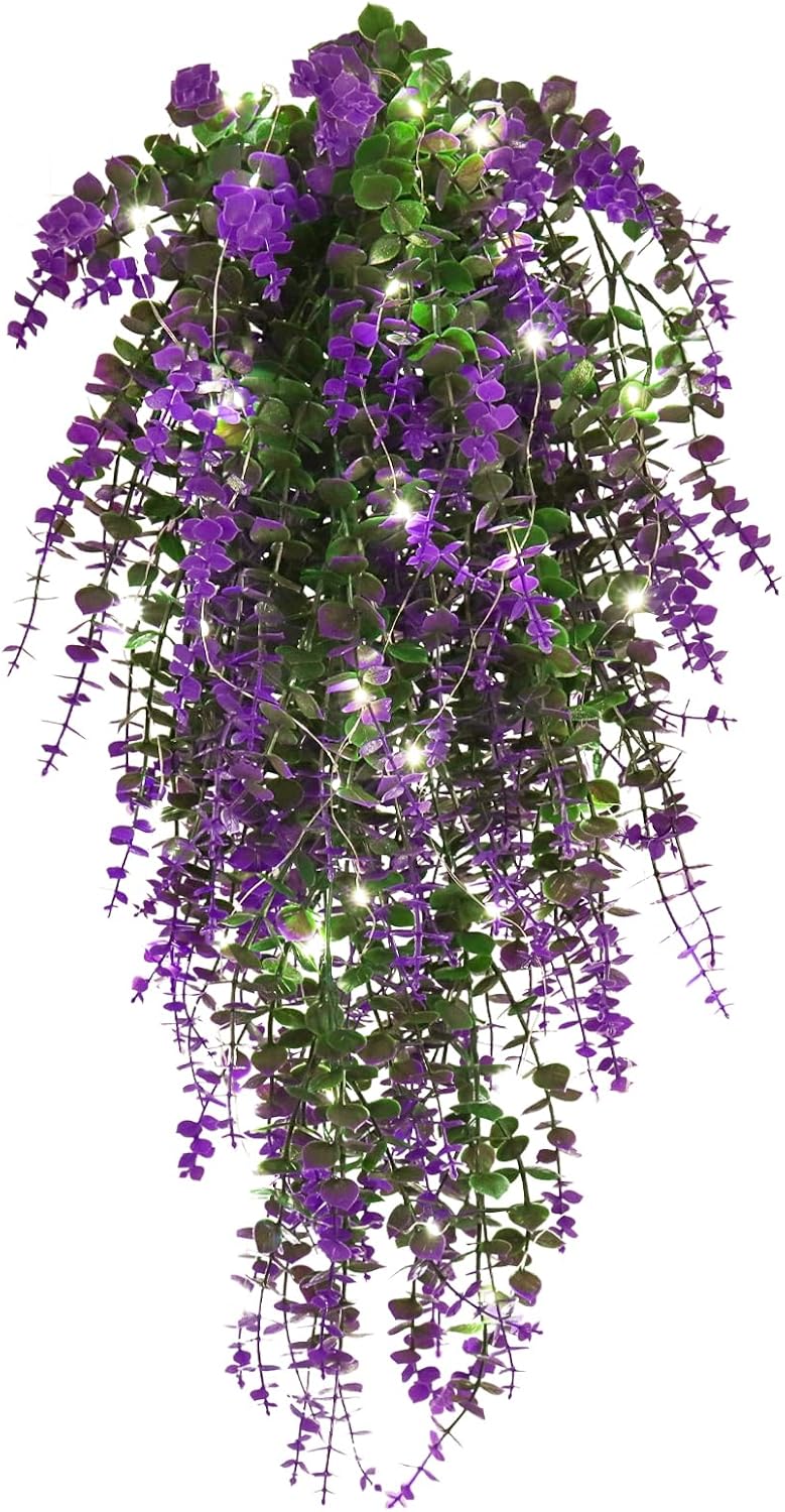RECUTMS Artificial Hanging Plants Fake Hanging Plant Faux Eucalyptus Leaf Greenery Vine Outdoor UV Resistant Plastic Plants Home Garden Wedding Party Indoor Outdoor Decorations(White)