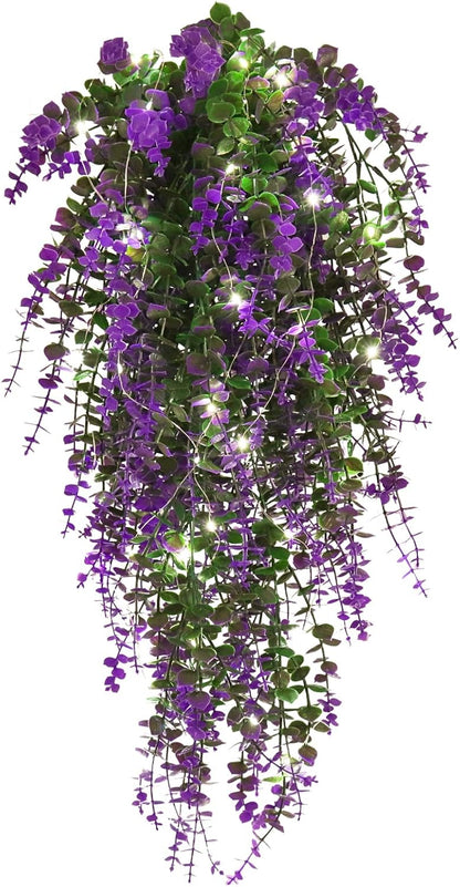 RECUTMS Artificial Hanging Plants Fake Hanging Plant Faux Eucalyptus Leaf Greenery Vine Outdoor UV Resistant Plastic Plants Home Garden Wedding Party Indoor Outdoor Decorations(White)