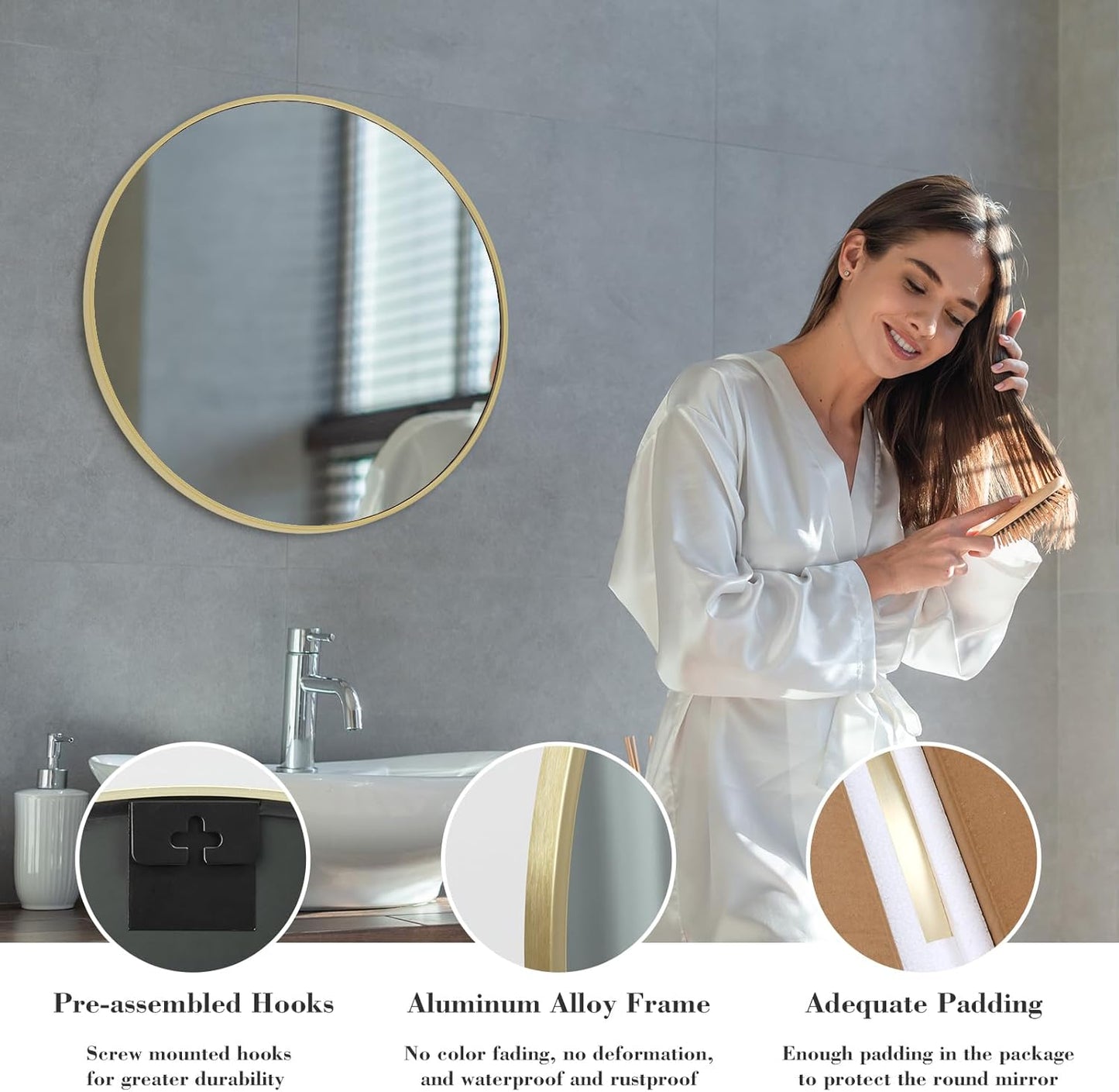 NEWBULIG Gold Round Wall Mirror 36 Inch, Bathroom Mirrors for Over Sink, Wall Decor for Bathroom, Entryway, Bedroom, Vanity