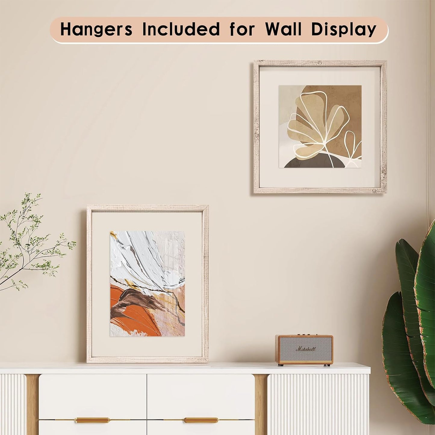 MUYE 11x14 Floating Frame Set of 2,Double Glass Rustic Frame,Display Any Size Photo up to 11x14,Wall Mount or Tabletop Standing,Natural