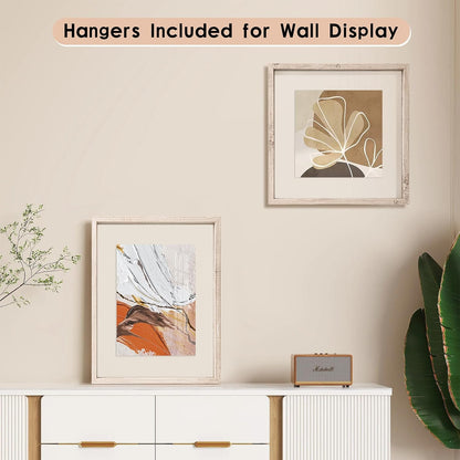 MUYE 11x14 Floating Frame Set of 2,Double Glass Rustic Frame,Display Any Size Photo up to 11x14,Wall Mount or Tabletop Standing,Natural