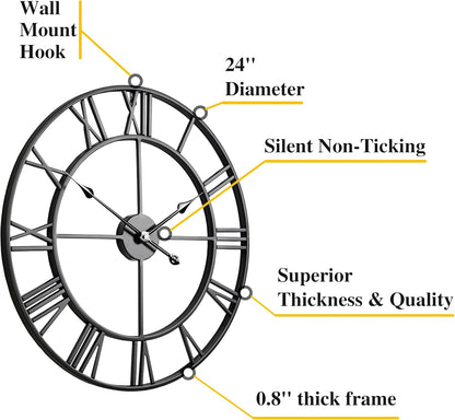 CLXEAST 30 Inch Large Wall Clock Modern, Oversized Roman Numeral Decorative Black Metal Wall Clock for Living Room Decor,House Warming Gifts New Home