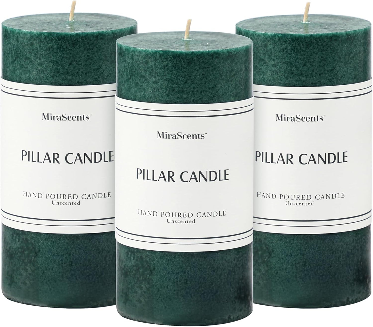 3x4 inch Green Pillar Candles Set of 3, Unscented Pillar Candle, Dripless and Smokeless Large Candles, Candle for Home Decor, Dinner Table,Weddings, Holidays