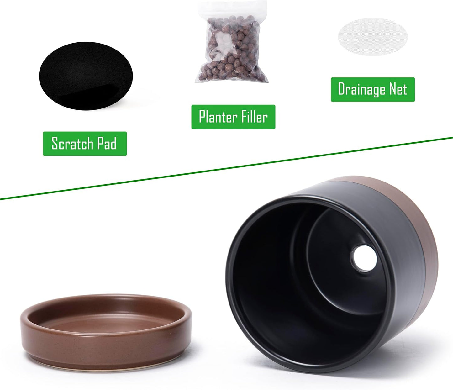 D'vine Dev Set of 2 Plants Pots, 6.5 Inch Ceramic Planter Pot for Plants with Drainage Hole and Saucer, White, 94-V-C-1