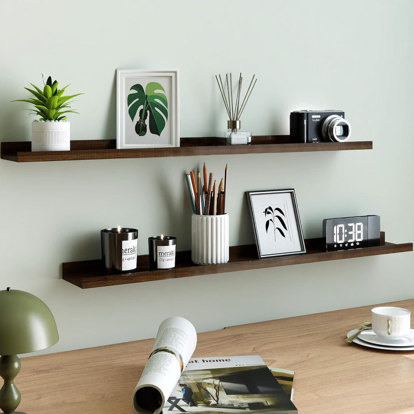 White Floating Shelves for Wall Decor, Wall Mounted Wood Storage Shelf for Bedroom, Living Room, Bathroom, Kitchen, Nursery, Display Picture Ledge Shelf with Lip Set of 2-14 Inches, White