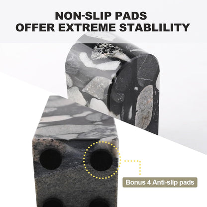 Koville African Natural Marble Bookends for Shelves, Non-Slip Book Ends, 13LBS Ultra Heavy Duty Marble Book Holder Organizer, Apartment Decor for Movies/CD/Video Games(Namib Fantasy)