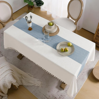 Softalker Outdoor Tablecloth Rectangle, Waterproof Linen Cotton Farmhouse Table Cloths with Tassel, Heavy Weight Wrinkle Free Boho Table Cover for Picnic Camping Dining - 55 x 70 Inch, Coffee Lines