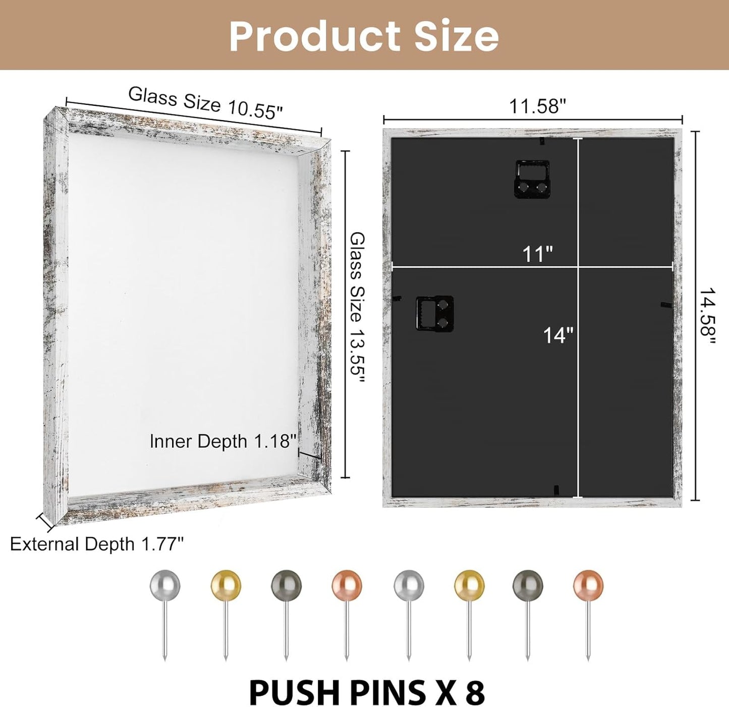Califortree 8x8 Shadow Box Frame with Soft Linen Back - Push Pins Included, Memory Box Display Case for Flower, Tickets and 3D Items, Black