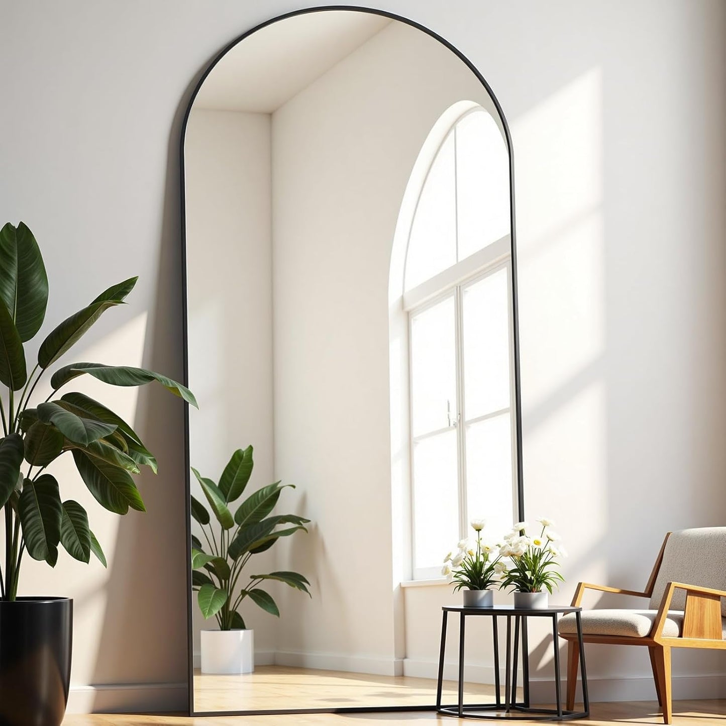 Dewfig Arched Full Length Mirror, 76"x34" Large Floor Mirror, Full Body Mirrors for Leaning or Hanging, Standing Mirrors for Bedroom, Living Room,Dressing Room, Aluminum Alloy Frame, Black