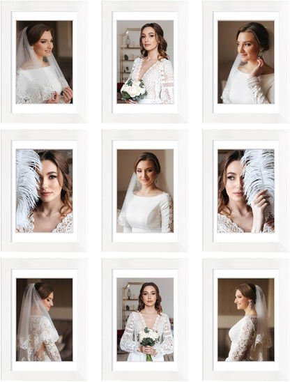 12x12 Picture Frame Set of 9, Display Pictures 8x8 with Mat or 12x12 without Mat, Multi Collage Gallery Square Photo Frames for Wall or Tabletop, Black