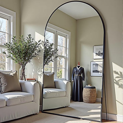 Prywot Arched Full Length Mirror, 70"x26" Free Standing Floor Mirror, Modern Full Body Mirrors with Stand, Wall Mirrors with Aluminum Alloy Frame for Bedroom,Living Room, Gold