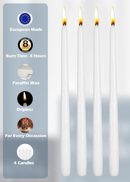 Hyoola Tall Taper Candles - 10 Inch Metallic Gold Unscented Dripless Taper Candles - 8 Hour Burn Time - 4 Pack