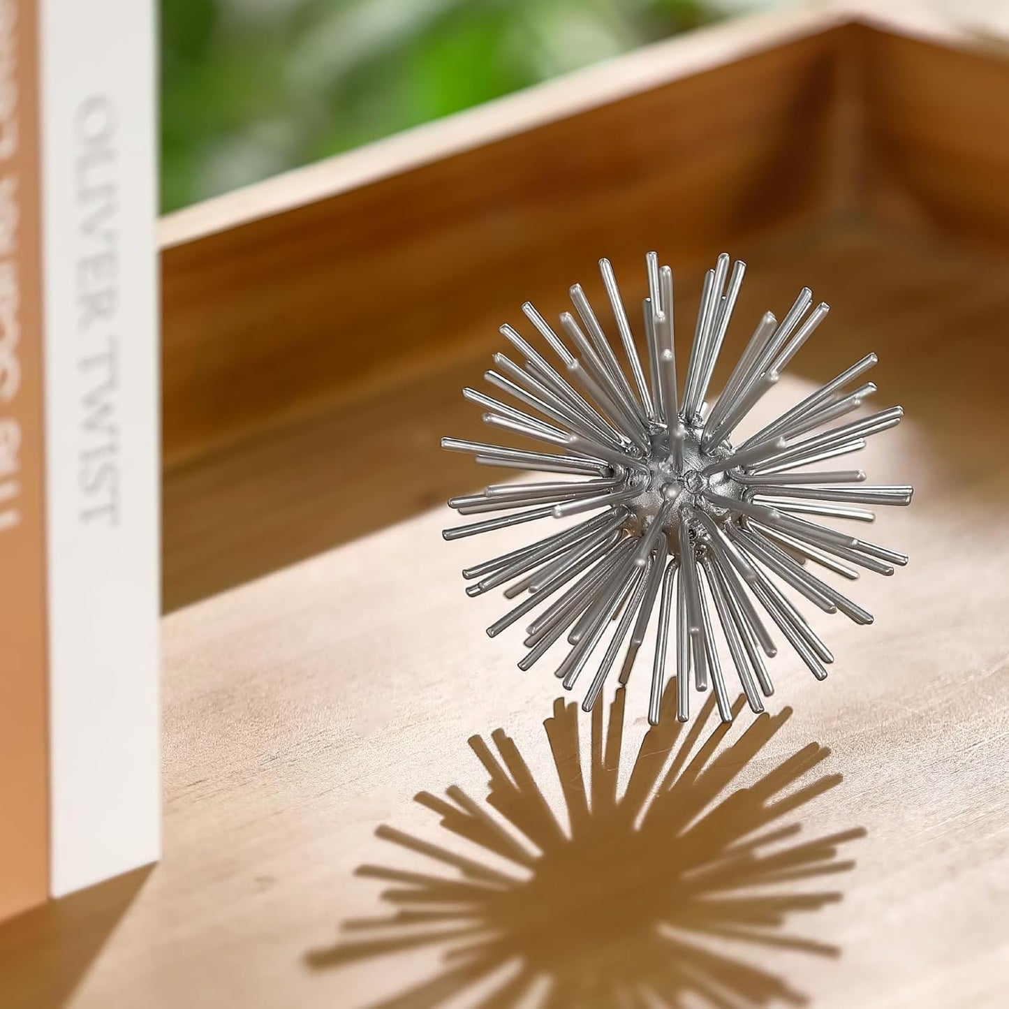 Metal Decorative Starburst Ball, 6 Inch Gold Sphere Decor, Spiky Star Burst Tabletop Sculpture, Mid-Century Modern Metal Spike Ball for Home, Living Room, Office & Shelf Decor