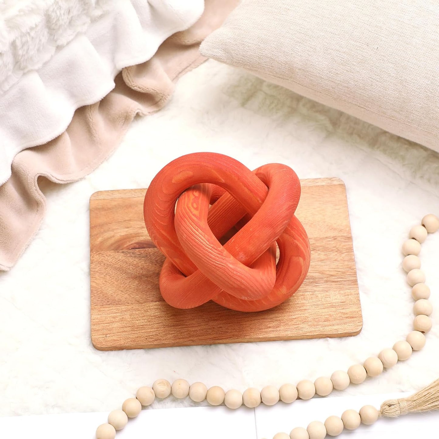 Yalikop 3 Link Wood Knot Decor Rustic Home Décor Accents Hand Carved Coffee Table Decoration, Boho Chain Link Decoration, Modern Shelf, Rustic Objects for Home Living Room Bedroom(White)