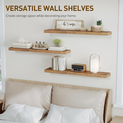 RALGEND Floating Shelves for Wall, 1.5" Thick Wall Shelf Set of 3 with Invisible Brackets, L31.5 x W7.9 Hanging Shelves Farmhouse Home Decor for Bathroom, Living Room, Bedroom, Rustic Brown 8301BJP3BF
