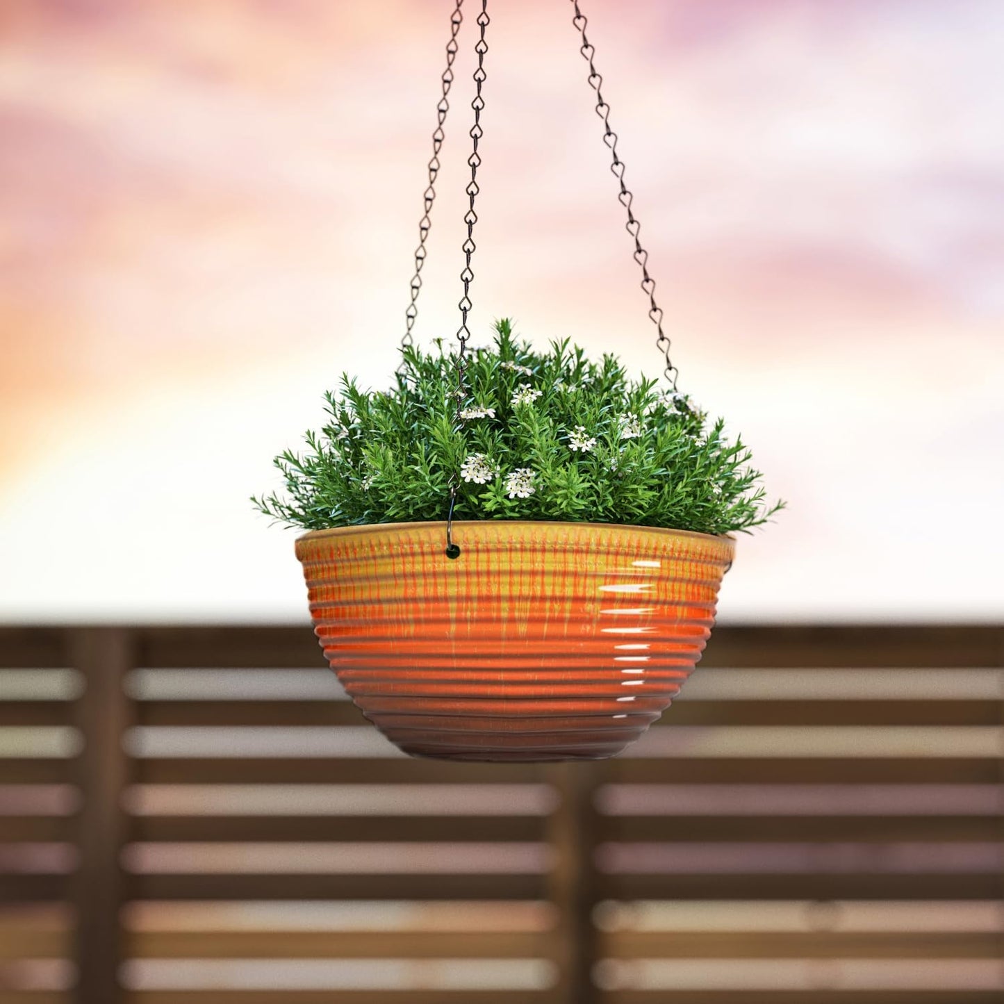 12 inch Large Hanging Planters for Indoor Outdoor Plants, Set of 2 Glazed Hanging Flower Pots with Drainage Hole, Hanging Baskets for Garden Home Porch Decor