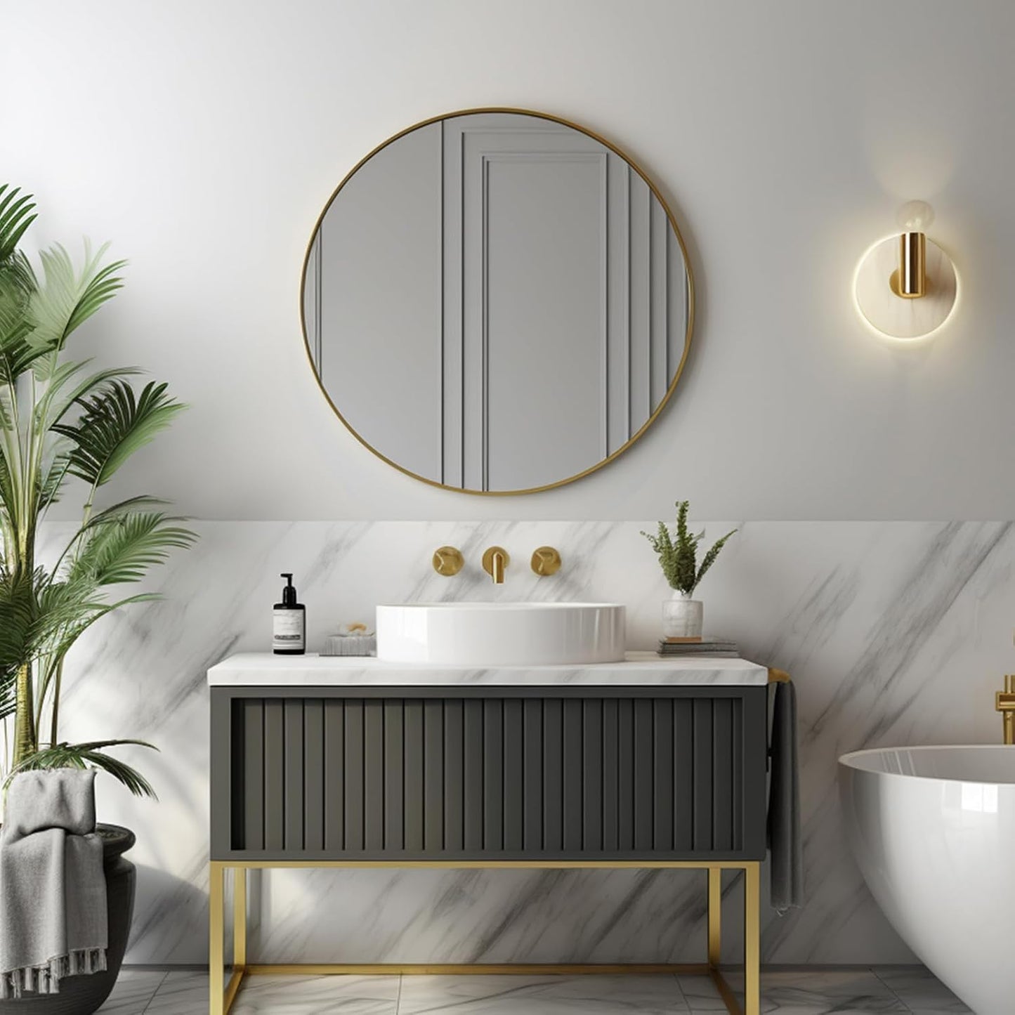 Sunniry Black Round Mirror, Round Mirror 24 inch, Black Circle Mirrors Matte Metal Frame, Wall Mounted Mirrors for Living Room, Bathroom, Wall, Entryway.