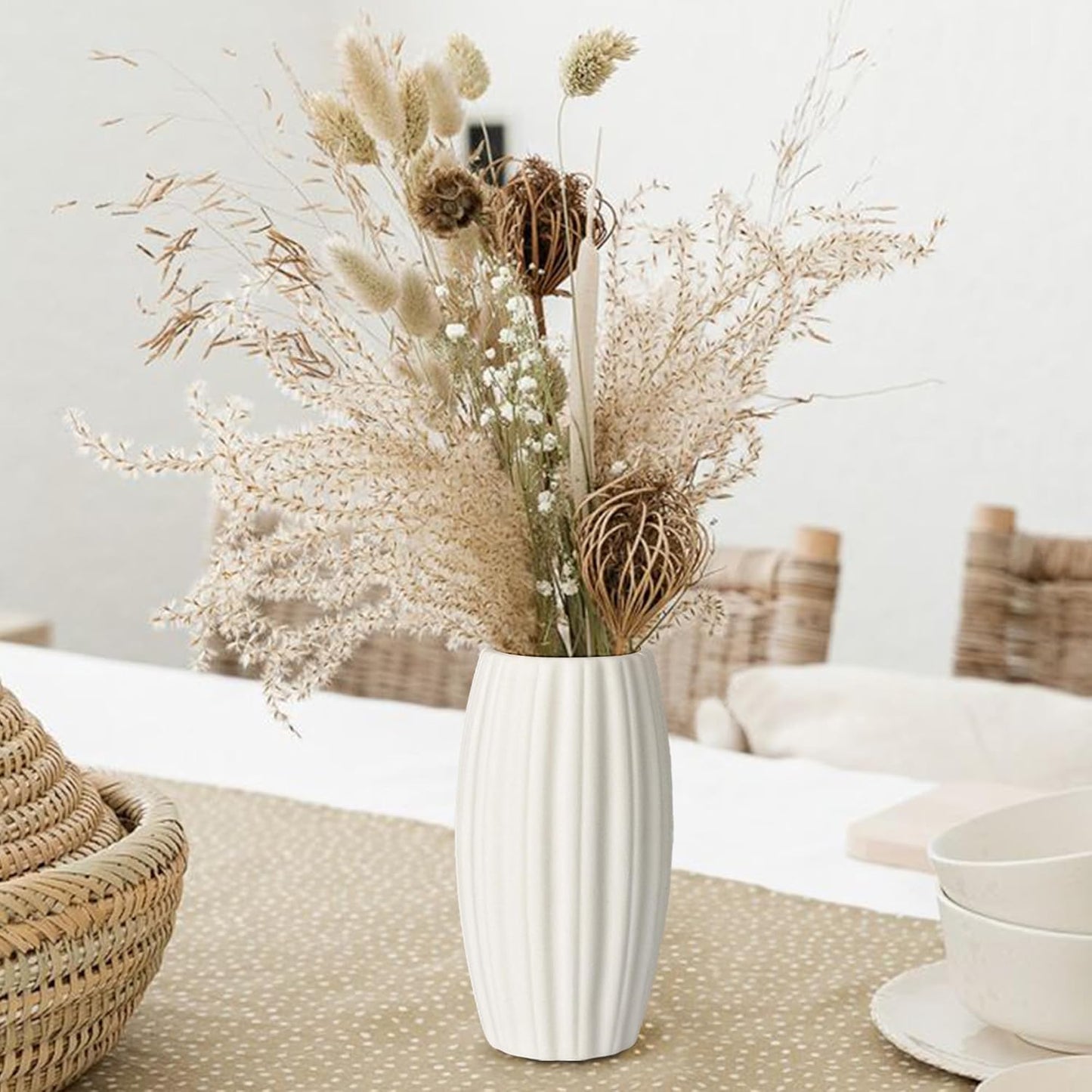 White Vases Set of 10, Small Ceramic Flower Vases Bulk Bud Vases for Wedding Table Centerpieces Decor Pampas Grass Modern Boho Home Party Decor DIY Gift